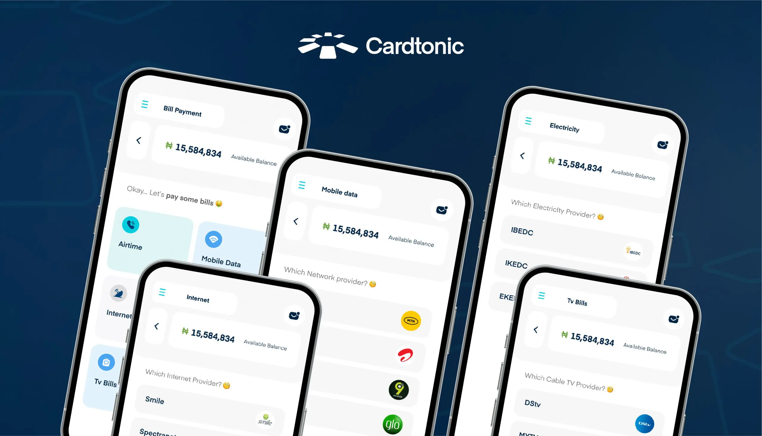 Bill Payment options on the Cardtonic app