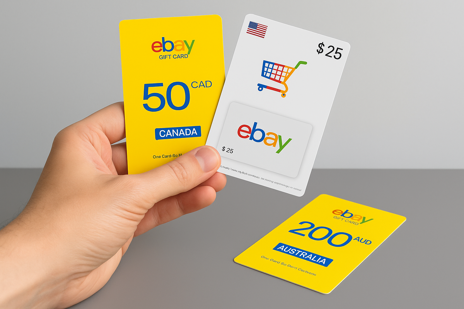 Person holding eBay gift cards