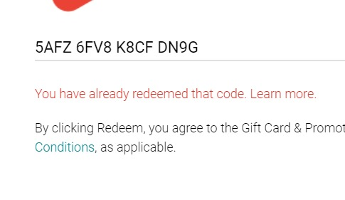 Image of a this gift card has already been used error message 