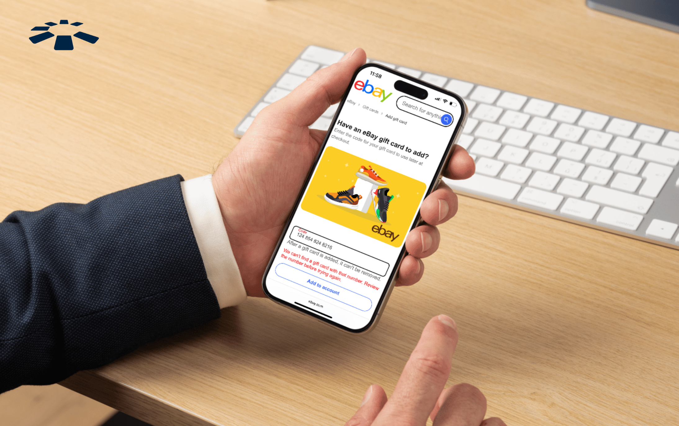 Man with phone trying to add an eBay gift card