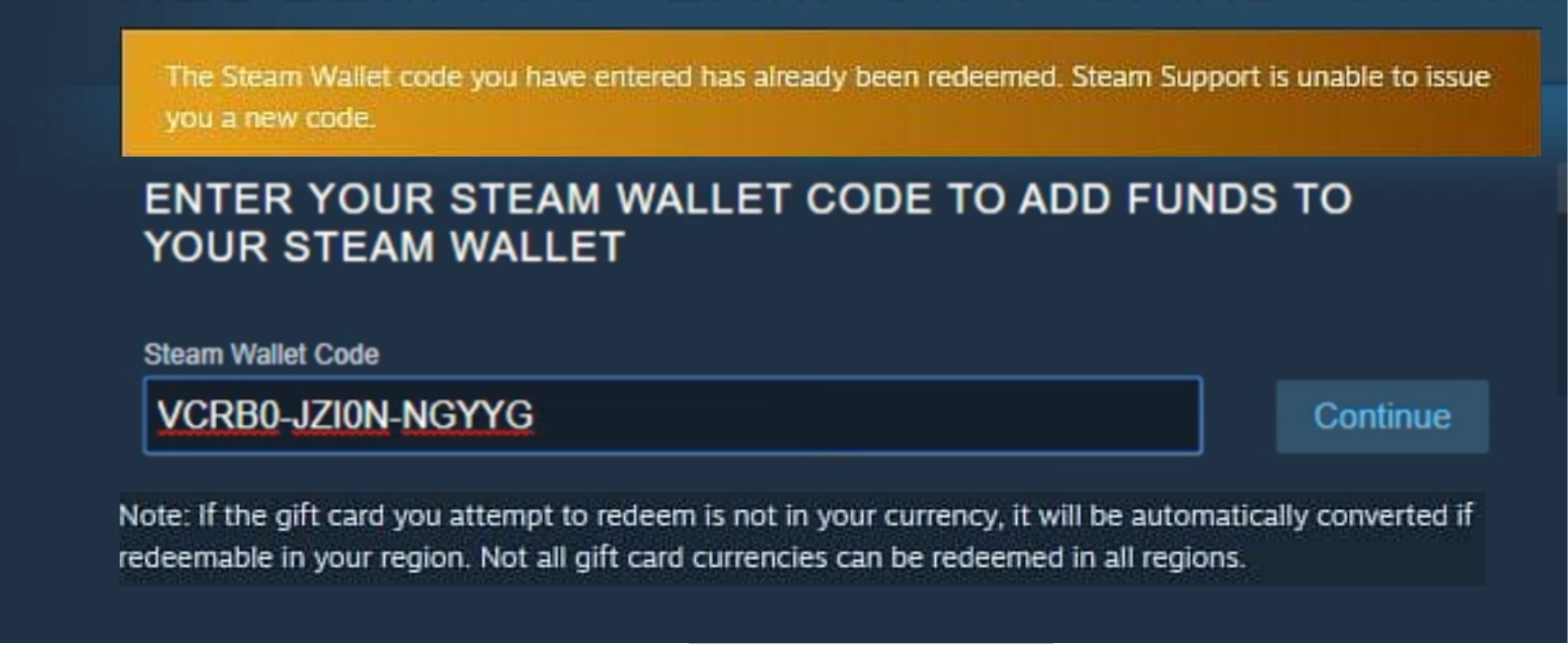 "Already Redeemed" error page