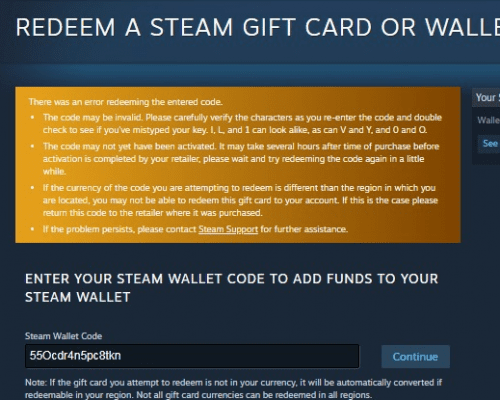 Steam gift card error screenshot