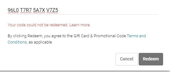 Redeem code not redeem - Google Play Community