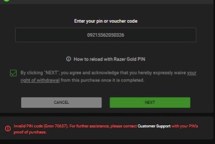 Razer Gold Card says its already used