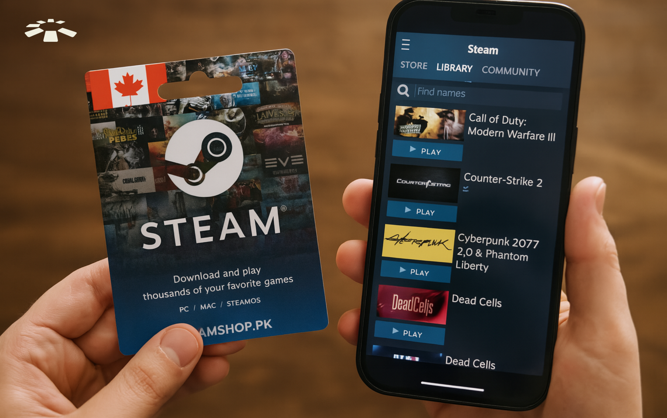 Person holding Canadian Steam gift card and phone