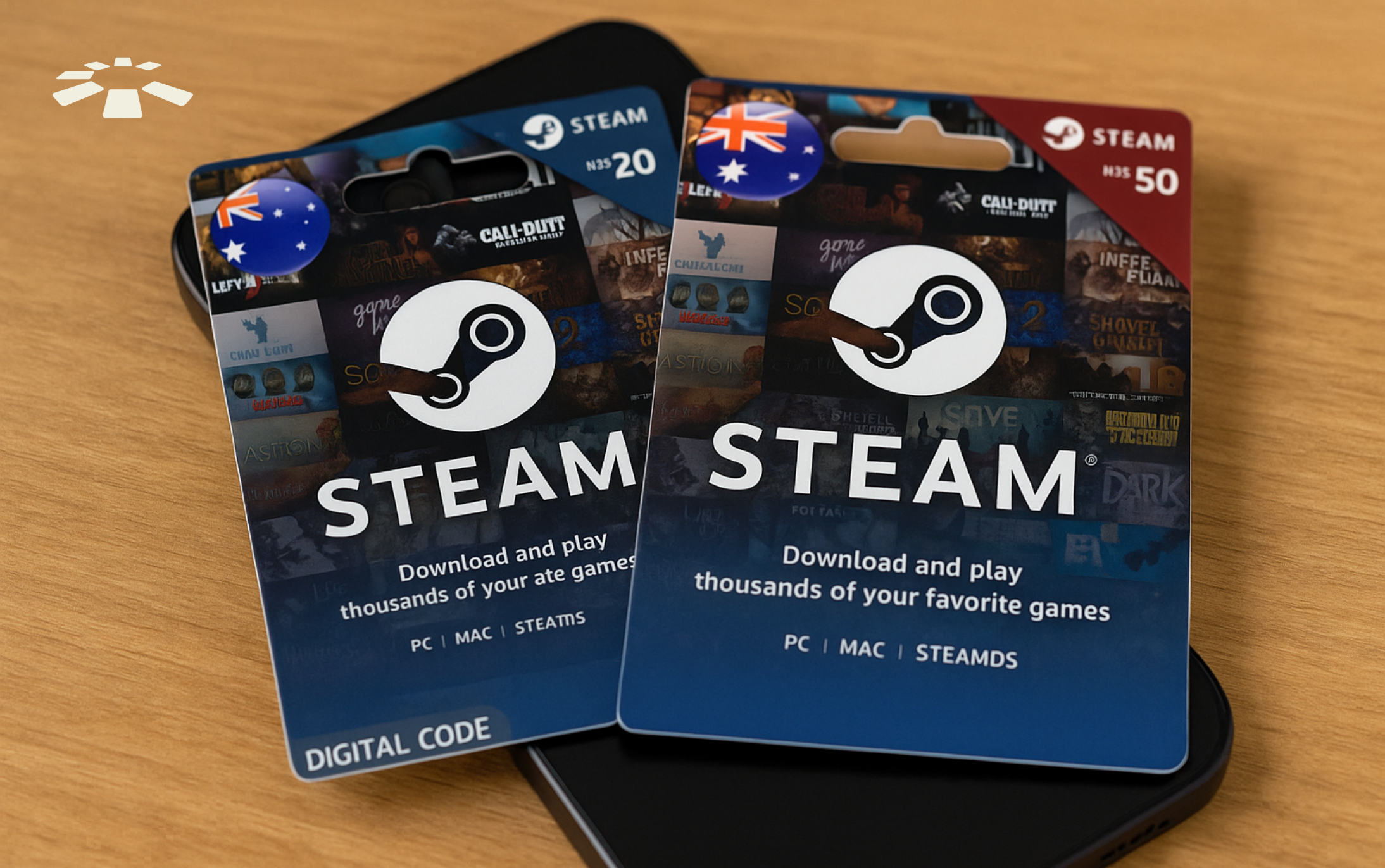New Zealand Steam gift cards on display