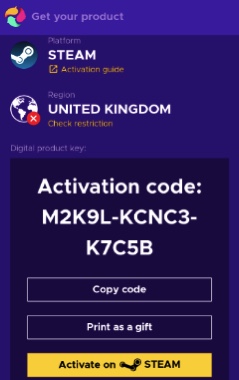 A Picture of a United Kingdom Steam E-code Gift Card. 