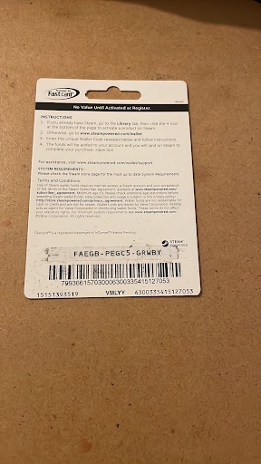 A Picture of a Physical United Kingdom Steam Gift Card. 