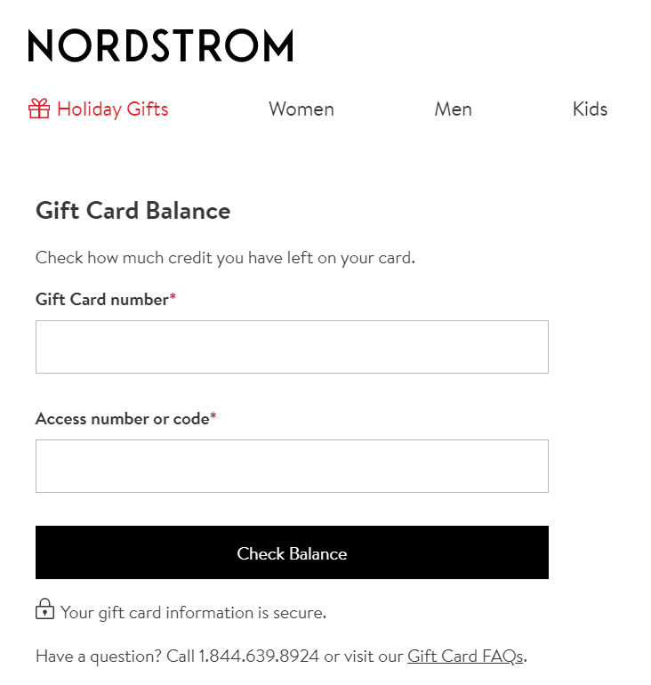 The Nordstrom Check Balance Page.