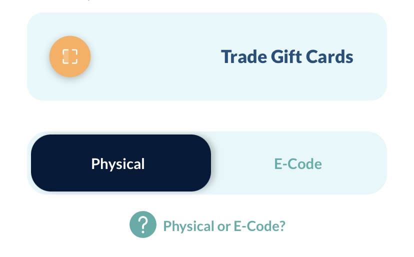 A picture of the Physical or E-code indicator on the Cardtonic application.