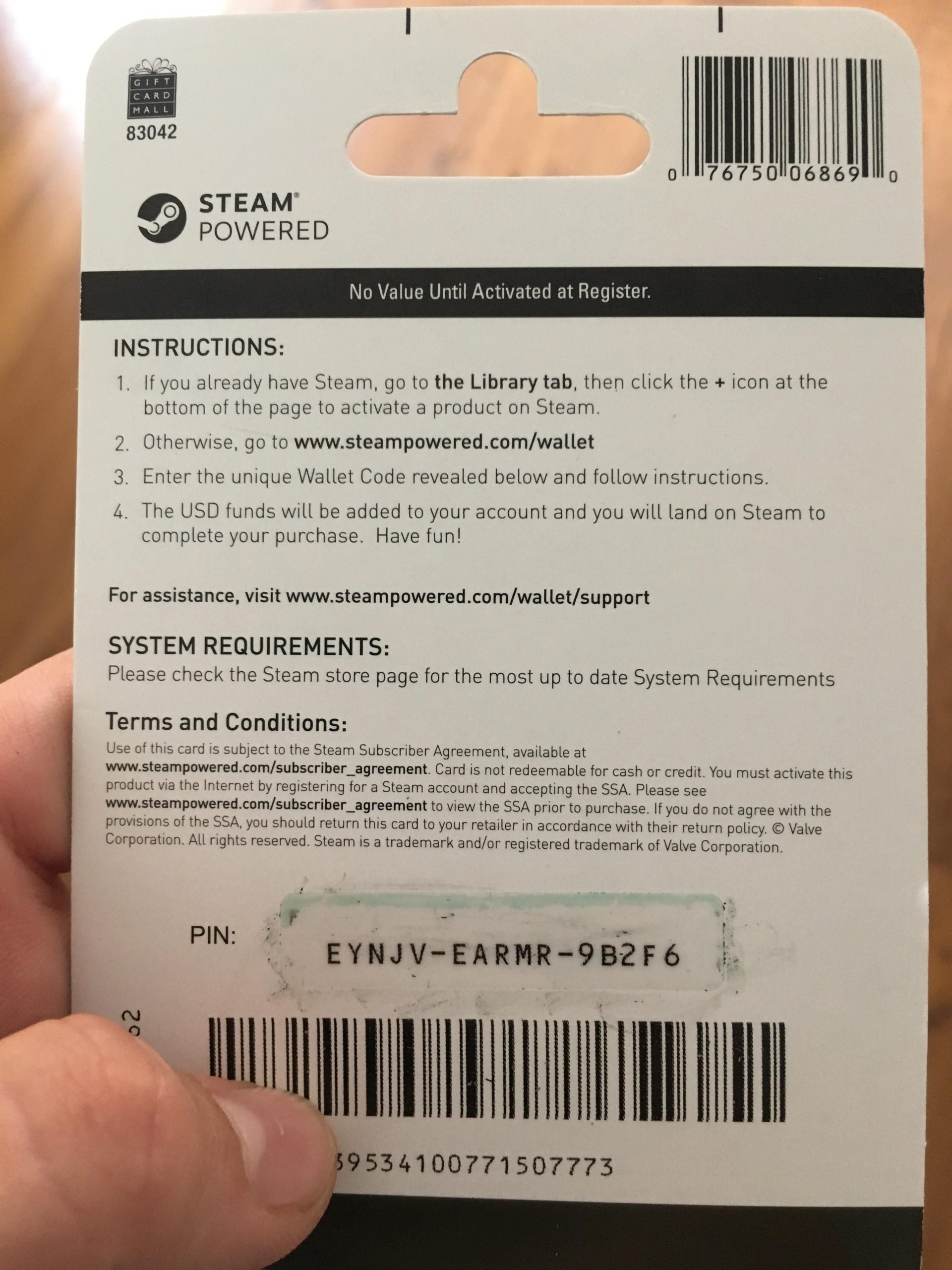 An Image of a Used Steam Gift Card.