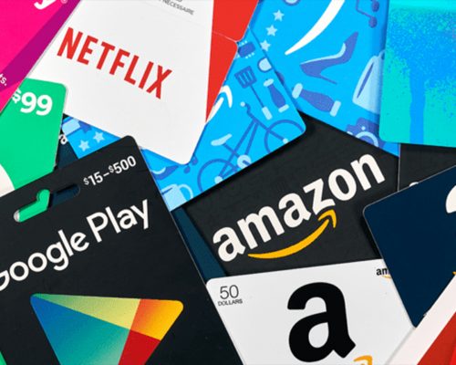 An image of multiple gift cards.