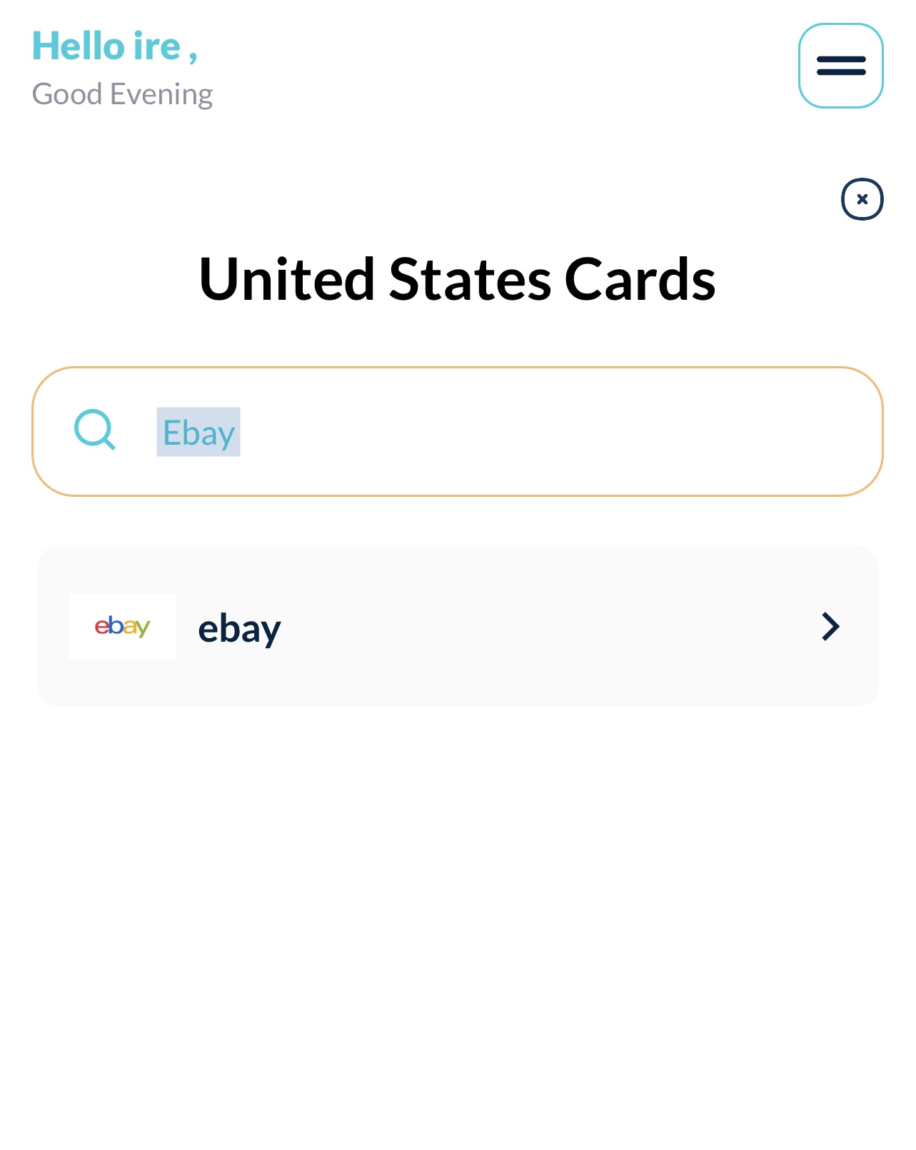 An image of the gift card country page on the Cardtonic application.