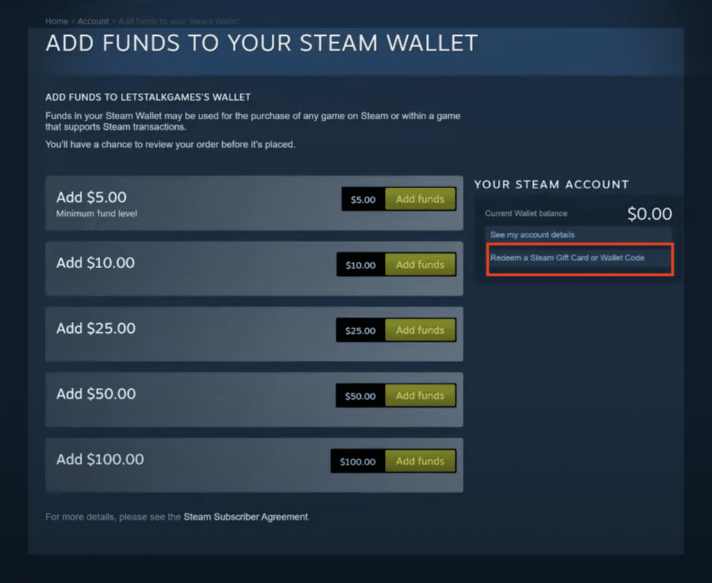 Redeem steam deals gift card