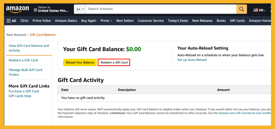 An image of the gift card balance on amazon.