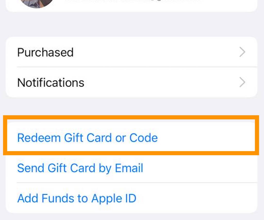 Apple gift card: Choose the Redeem Gift Card or Code option.