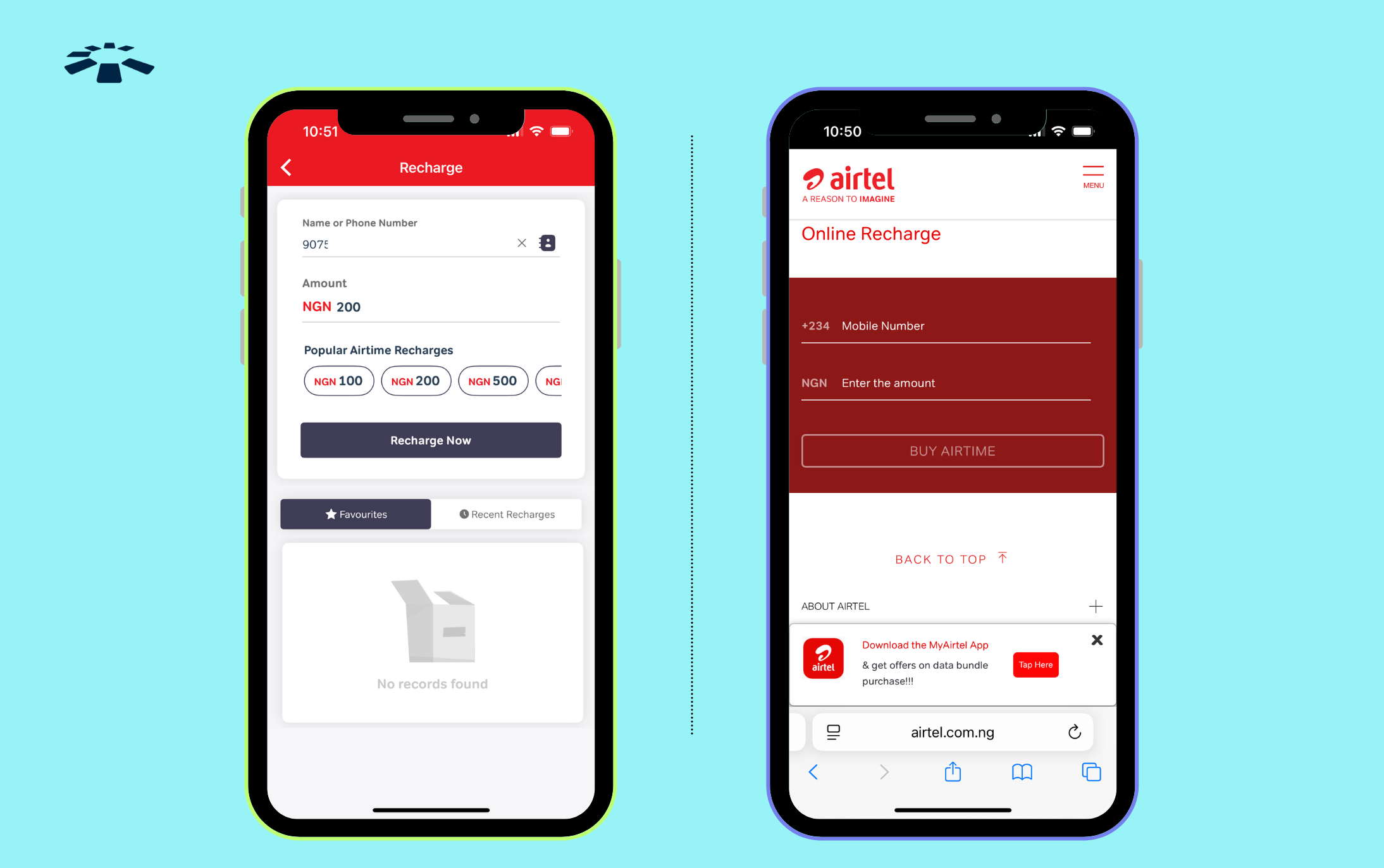 Airtel's "Online Recharge" page