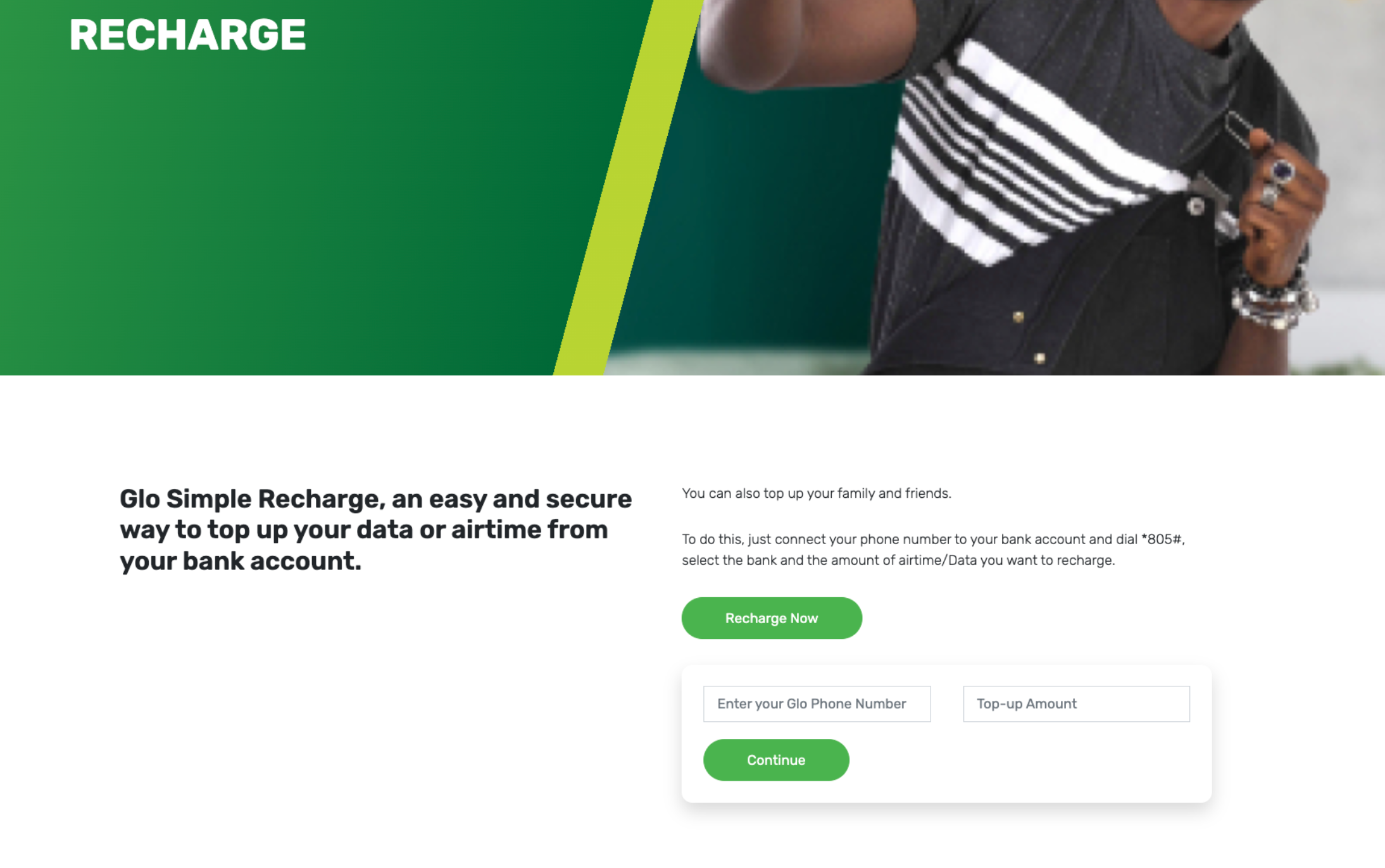 GLO's "Online Recharge" page