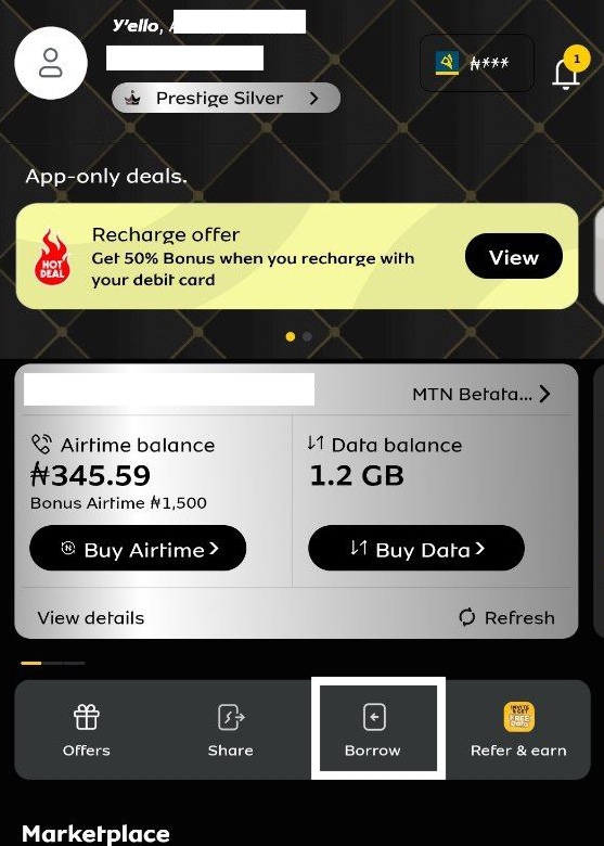 borrow airtime from MTN app