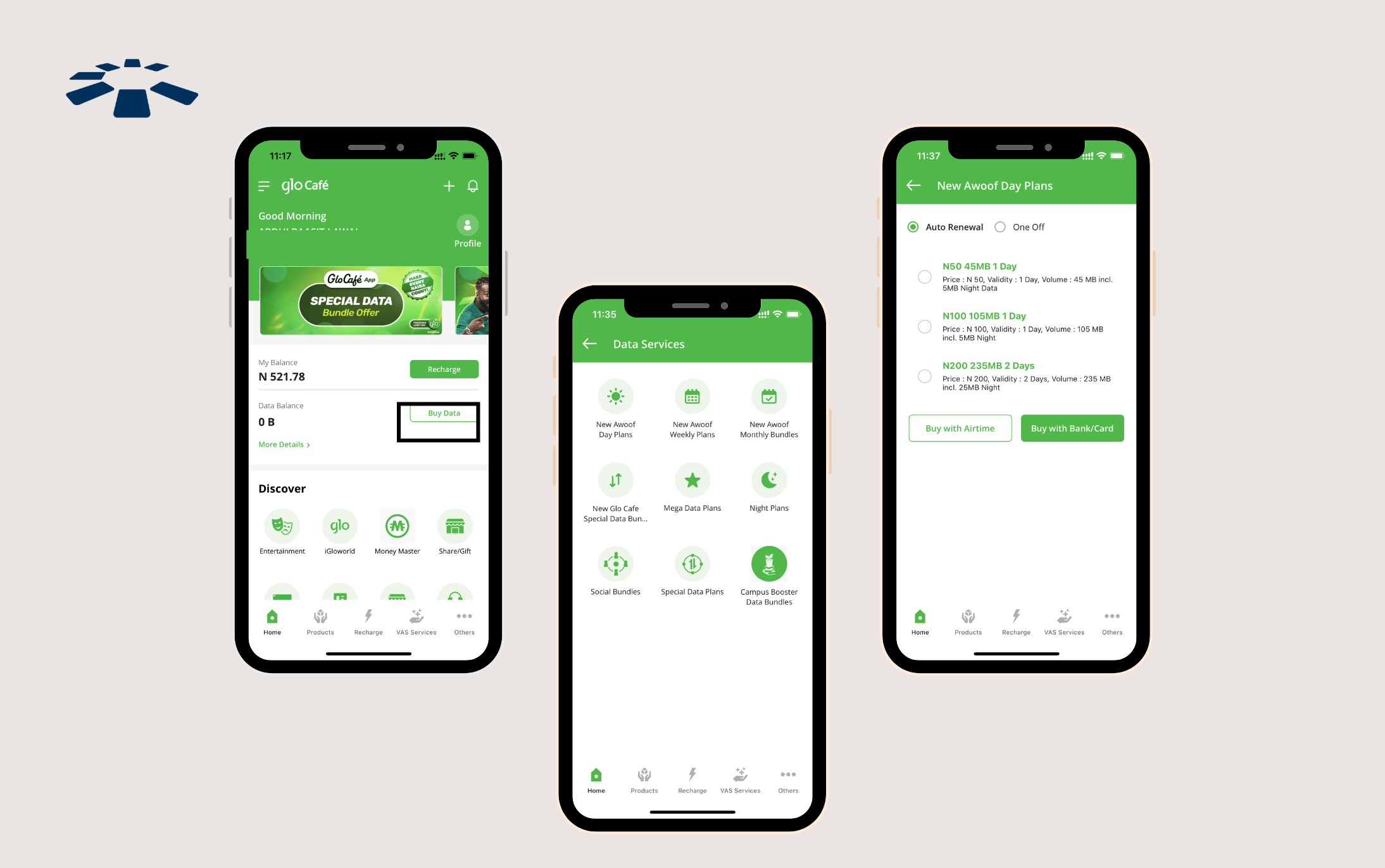 The Glo dashboard showing the "Buy Data" feature