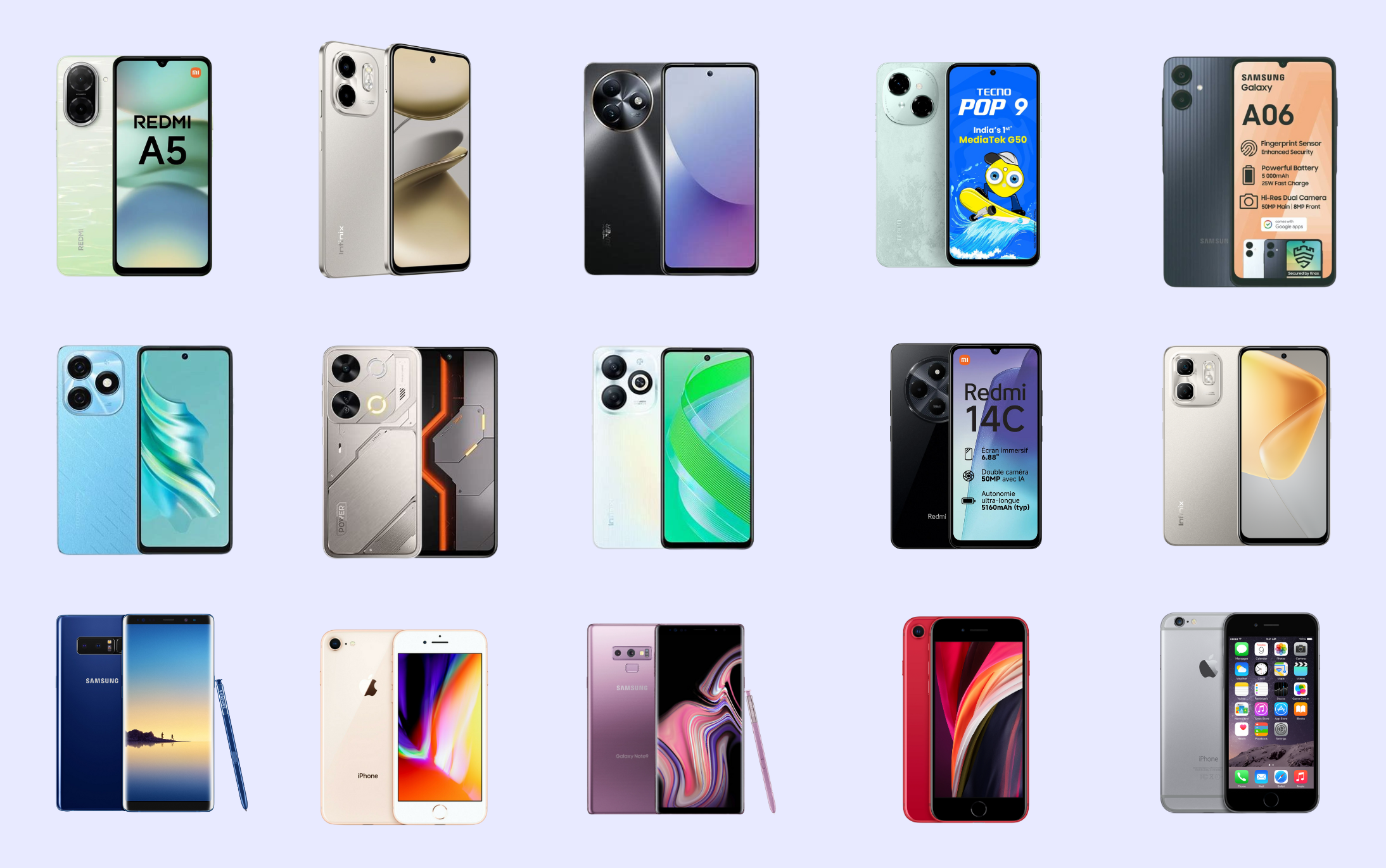 An image of 15 different budget smartphones under ₦200k in Nigeria