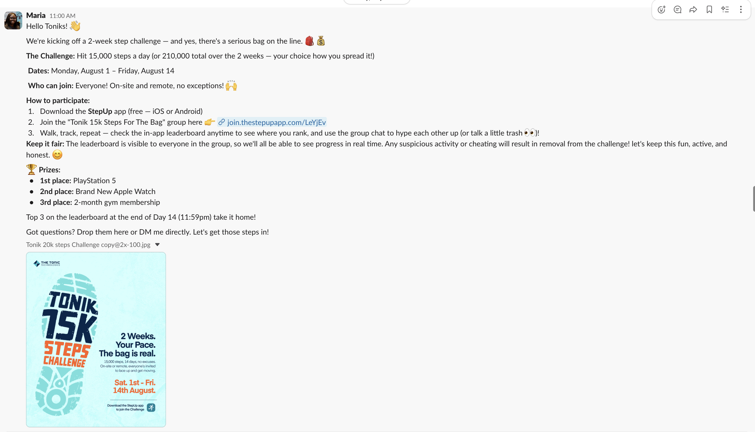 Slack message